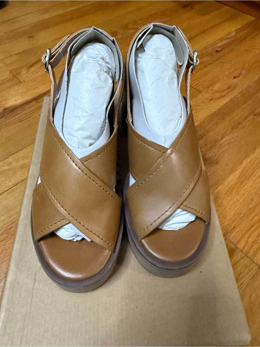 Lucky Brand Tan Crisscross Platform Sandals